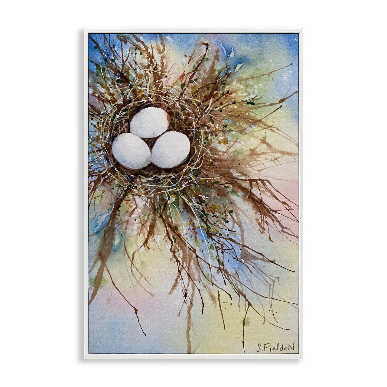 Stupell Industries Modern Watercolor Bird Nest Framed Giclee Design by Stephanie Fielden